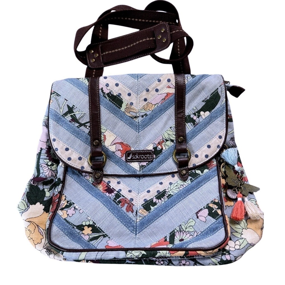 Sakroots City Tote Backpack Convertible Artist Circle Style Sky Blue Butterfly